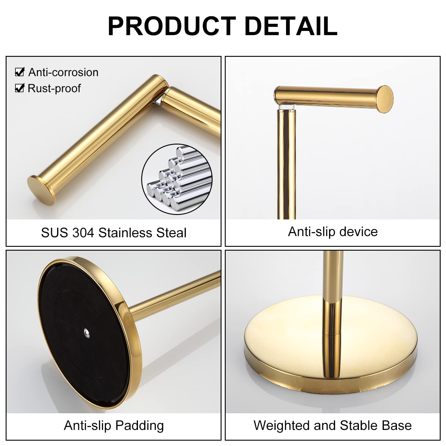 Bgl Freestanding Toilet Paper Holder Gold, Toilet Paper Holder With Reserve Storage Paper Rolls, Toilet Paper Holder On Floor